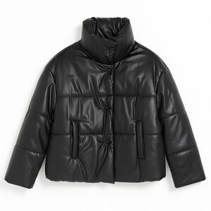 INC International Concepts, Vegan Leather Puffer Jacket size Large-classic black